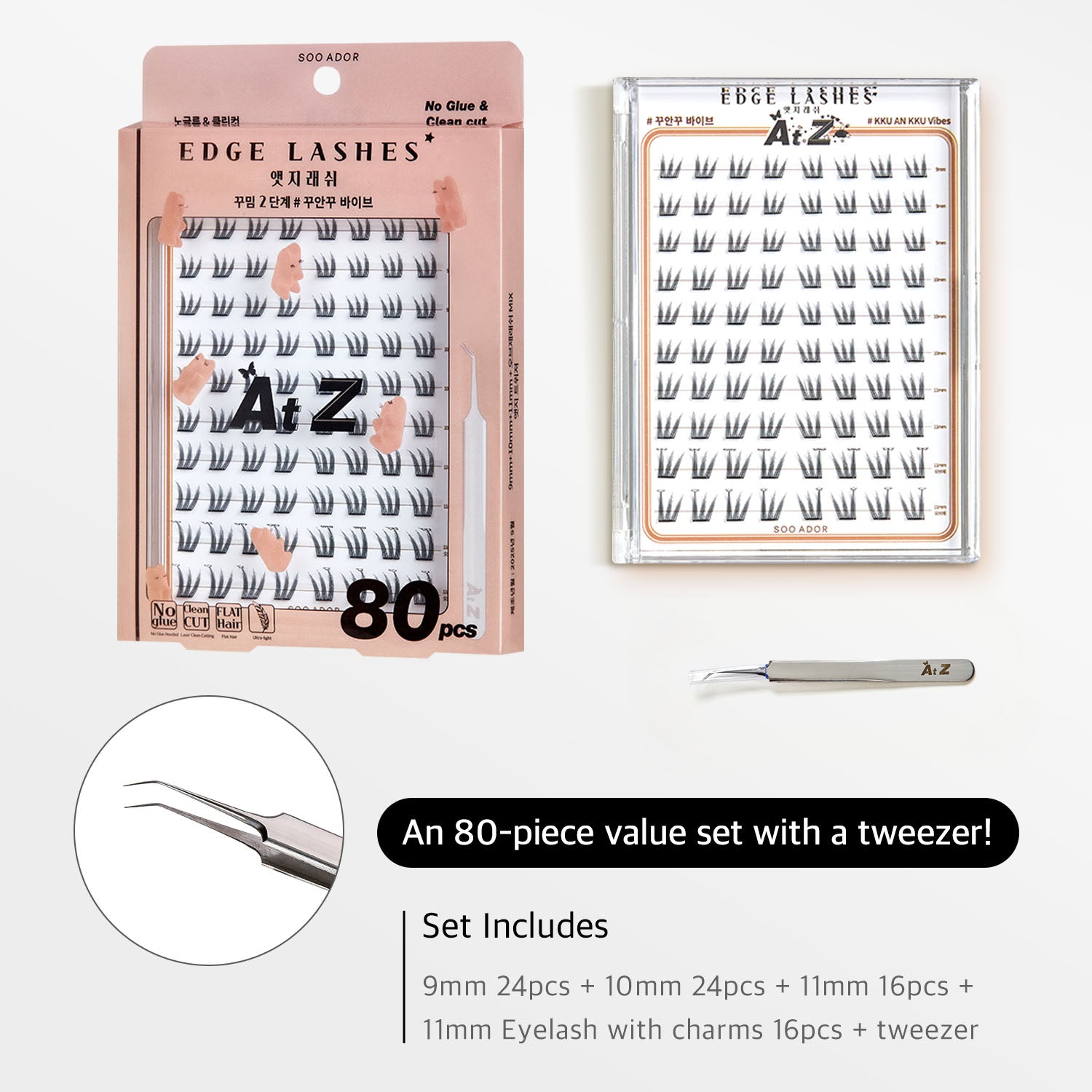 SOO ADOR Edge Lashes - Natural Glow (Lash Tweezer included)