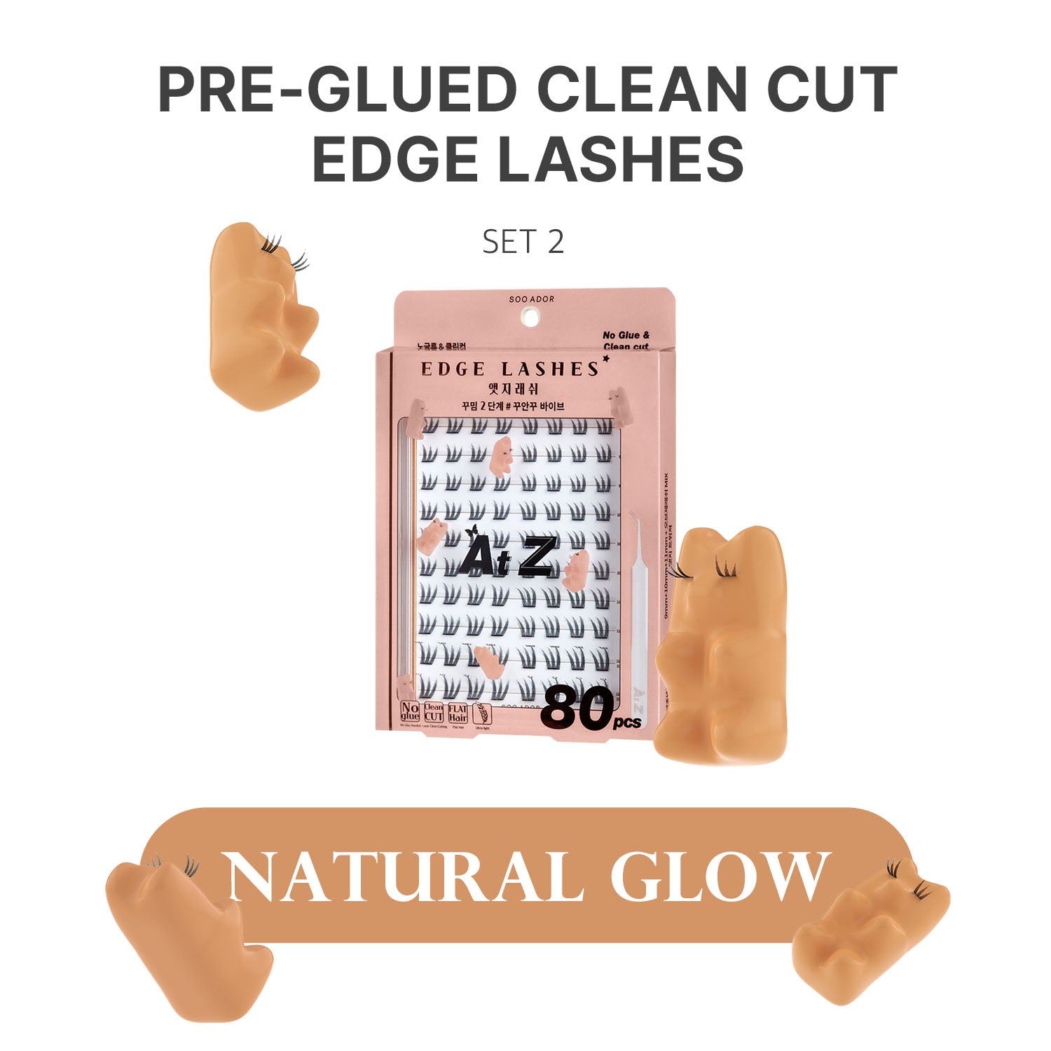 SOO ADOR Edge Lashes - Natural Glow (Lash Tweezer included)