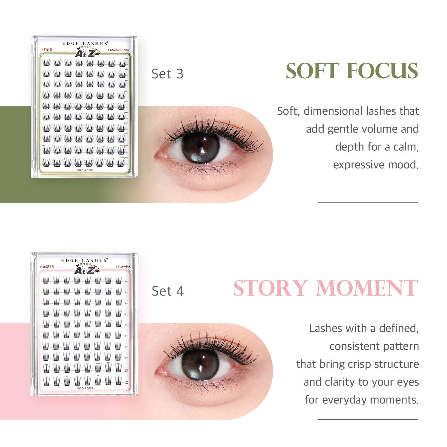 SOO ADOR Edge Lashes 6-Style Set (Lash Tweezers Included)