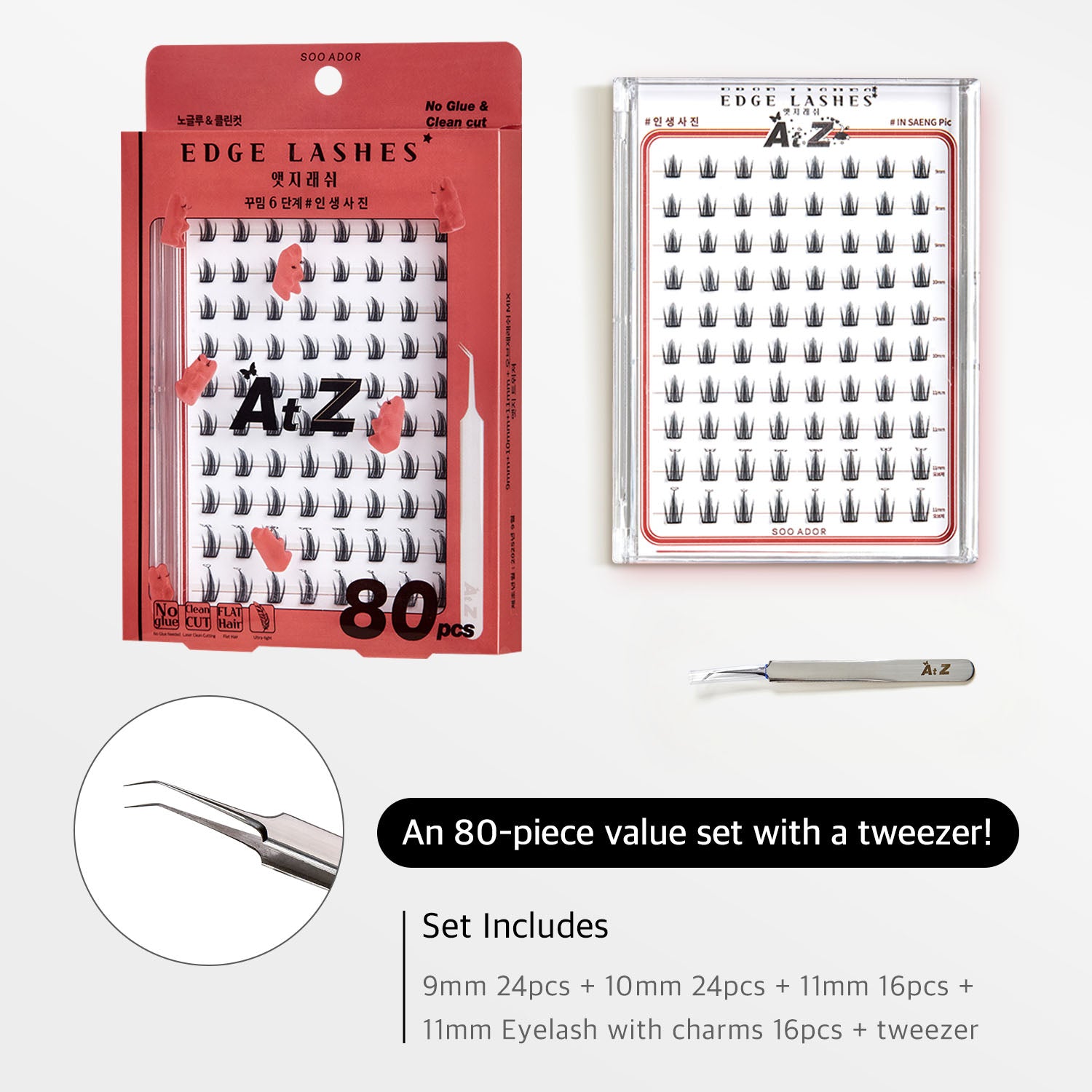 SOO ADOR Edge Lashes - Dramatic (Lash Tweezer included)