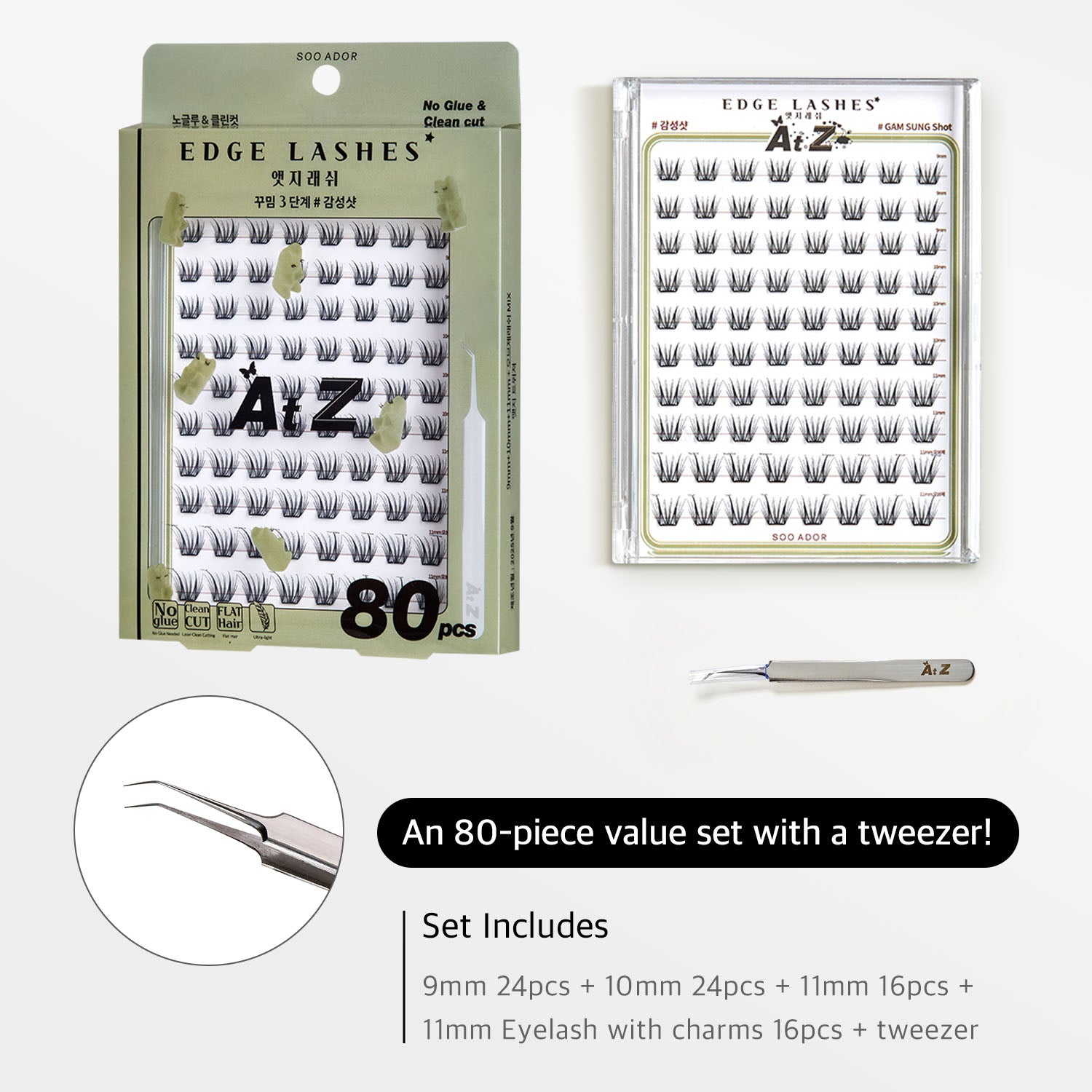 SOO ADOR Edge Lashes - Soft Focus (Lash Tweezer included)